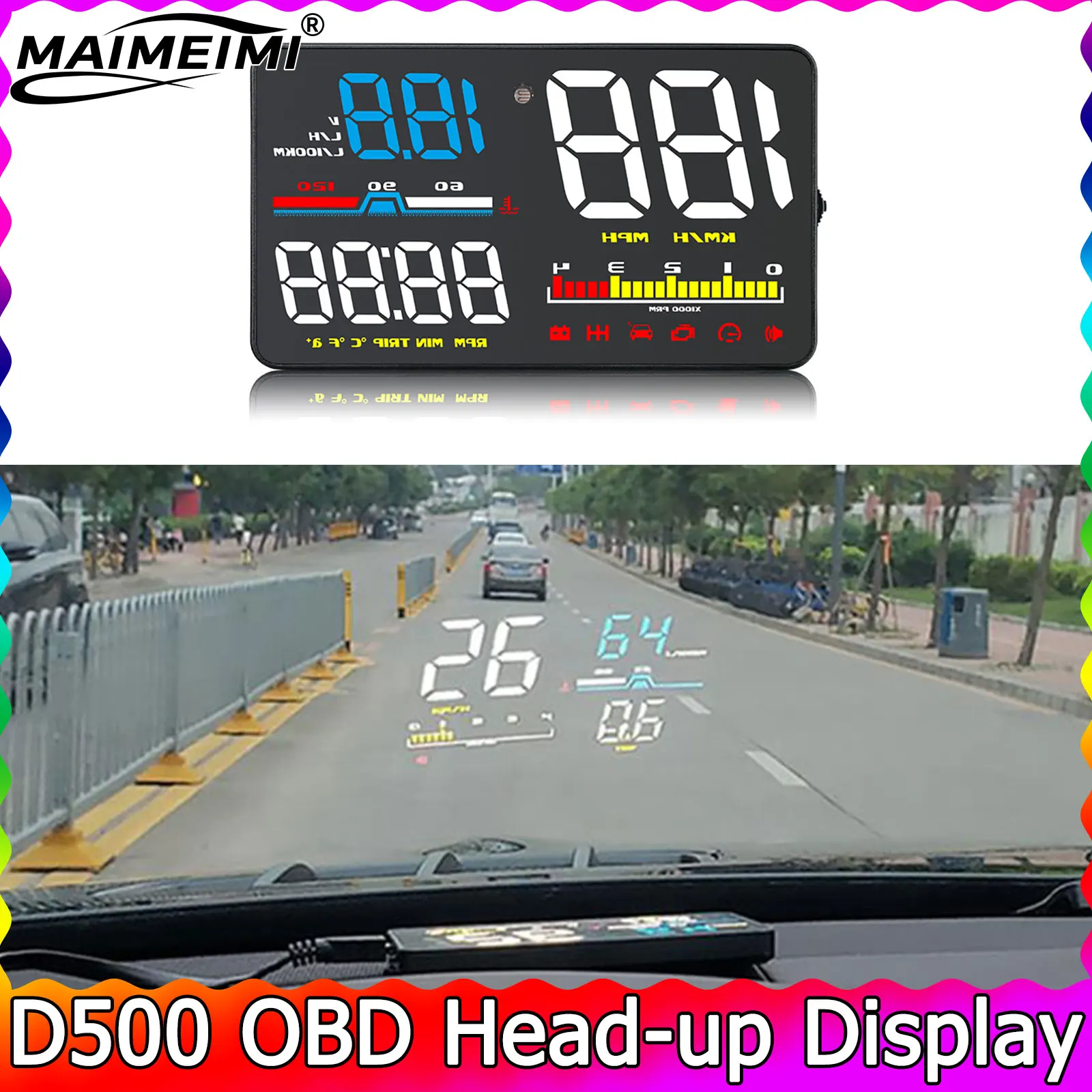 

Car Head Up Display D5000 OBD2 Diagnostic Tool HUD Digital Security Alarm Speedometer Windshield Screen Projector Tachometer