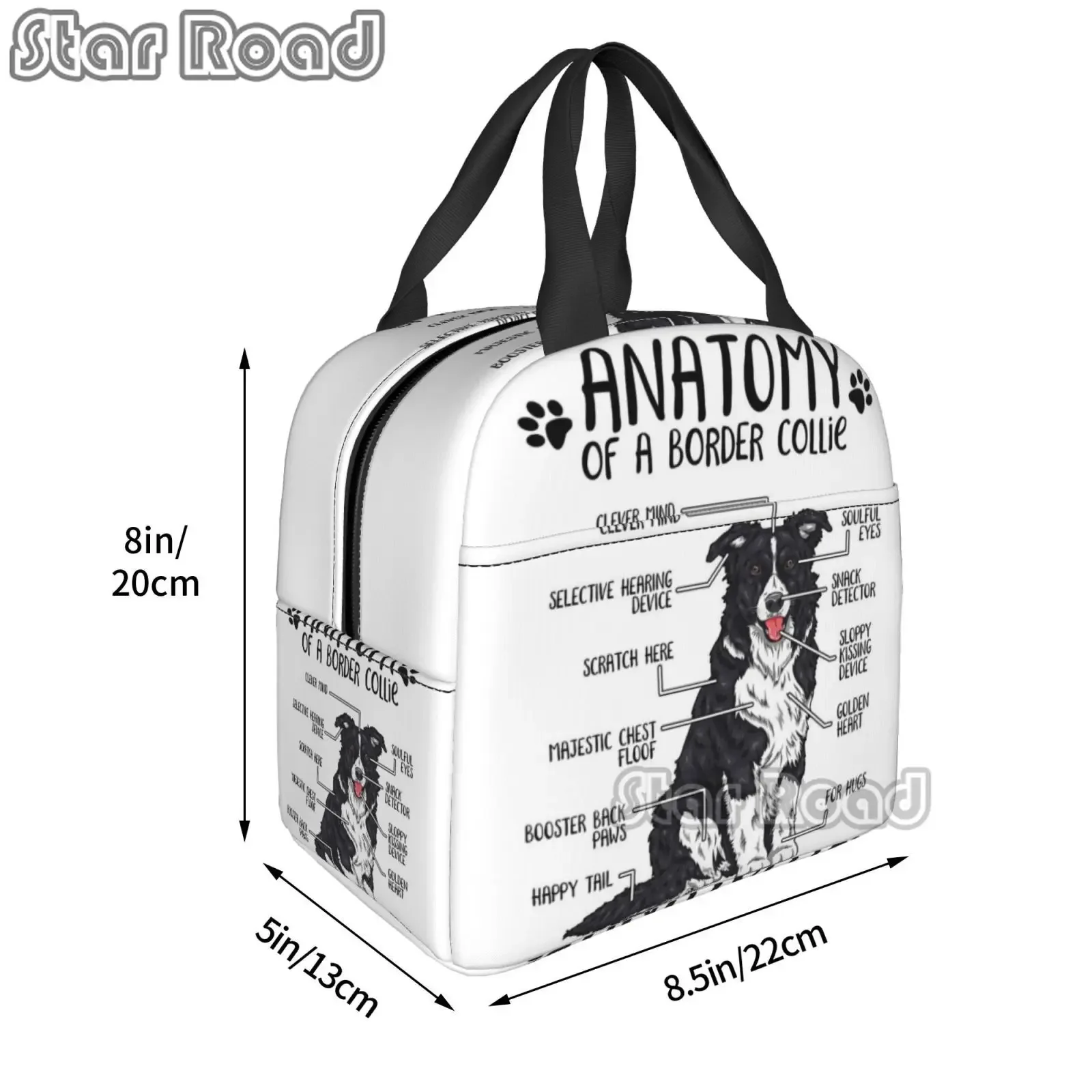 Kawaii Border Collie Insulated Lunch Bag for Camping Travel Friendly Dog Portable Thermal Cooler Bento Box Women Kids