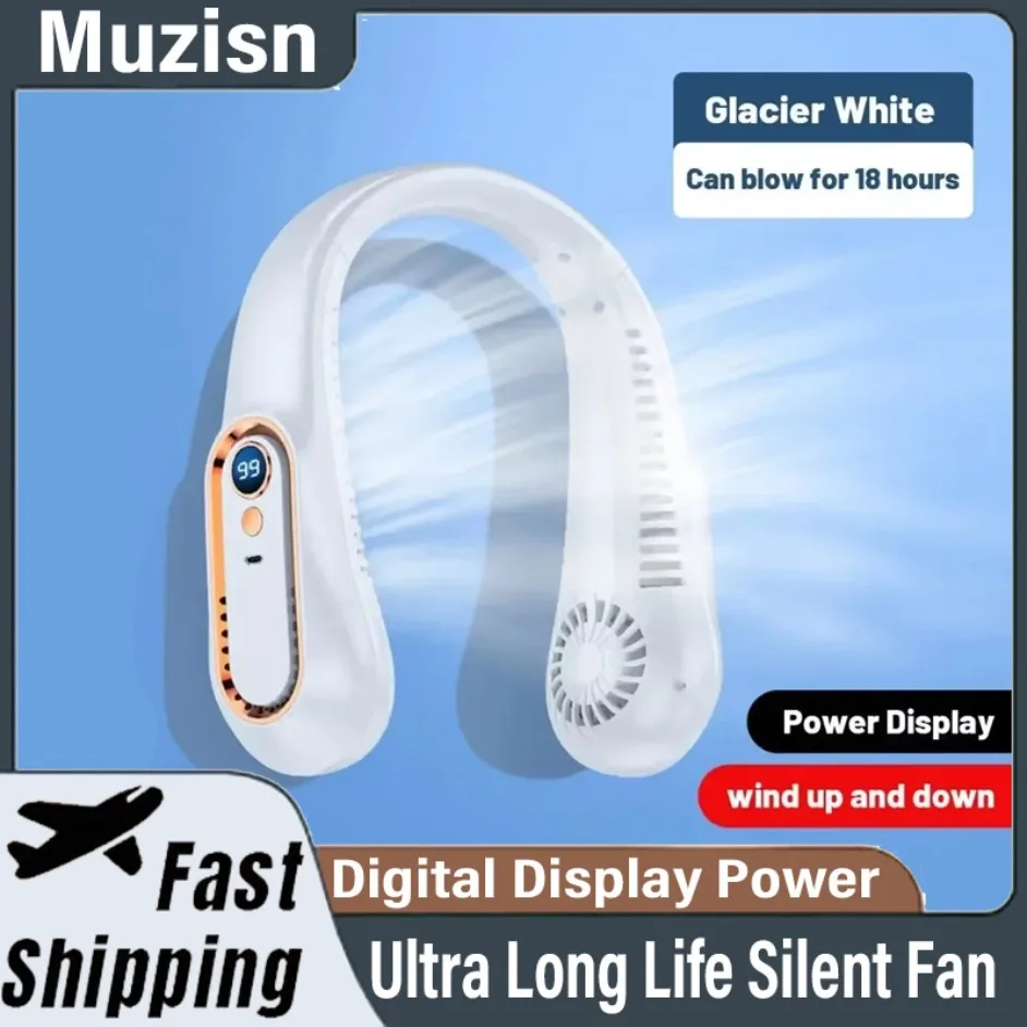 

Портативный 5-ступенчатый безлопастной вентилятор Lazy Neck, мини-сверхдолговечный бесшумный вентилятор с зарядкой через USB, студенческий спортивный офис, цифровой дисплей, мощность