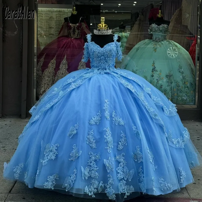 Vestido De mariposa con hombros descubiertos para mujer, prenda elegante con apliques De cuentas para graduación De 16 Años, Quinceañeras, 2024