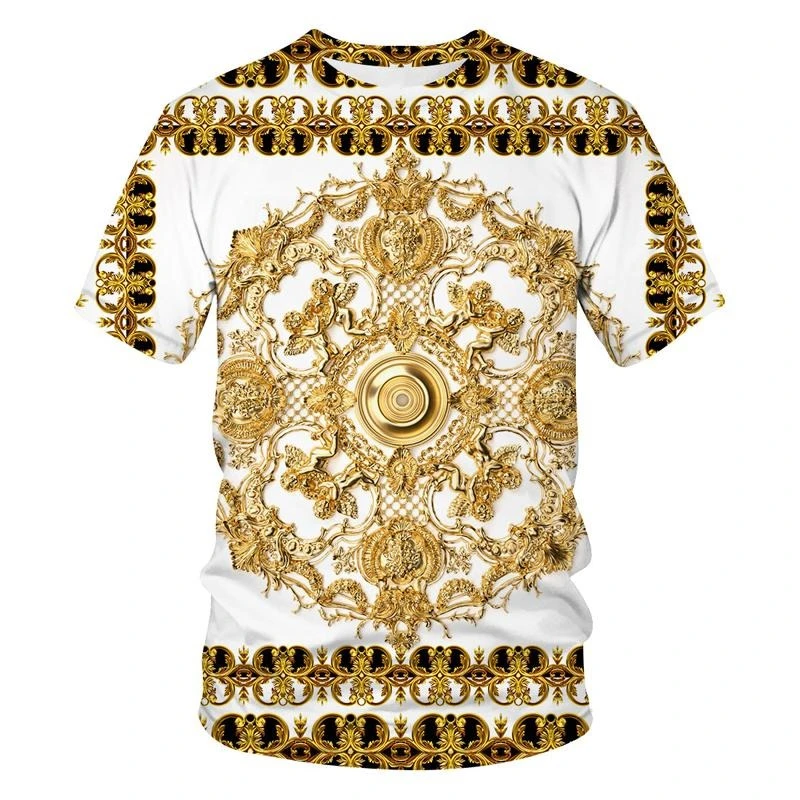 Luxury Baroque Golden Pattern T-shirt Unisex Unique 3D Print Crewneck T Shirts Men Personality Streetwear Fashion Trendy Tee Top