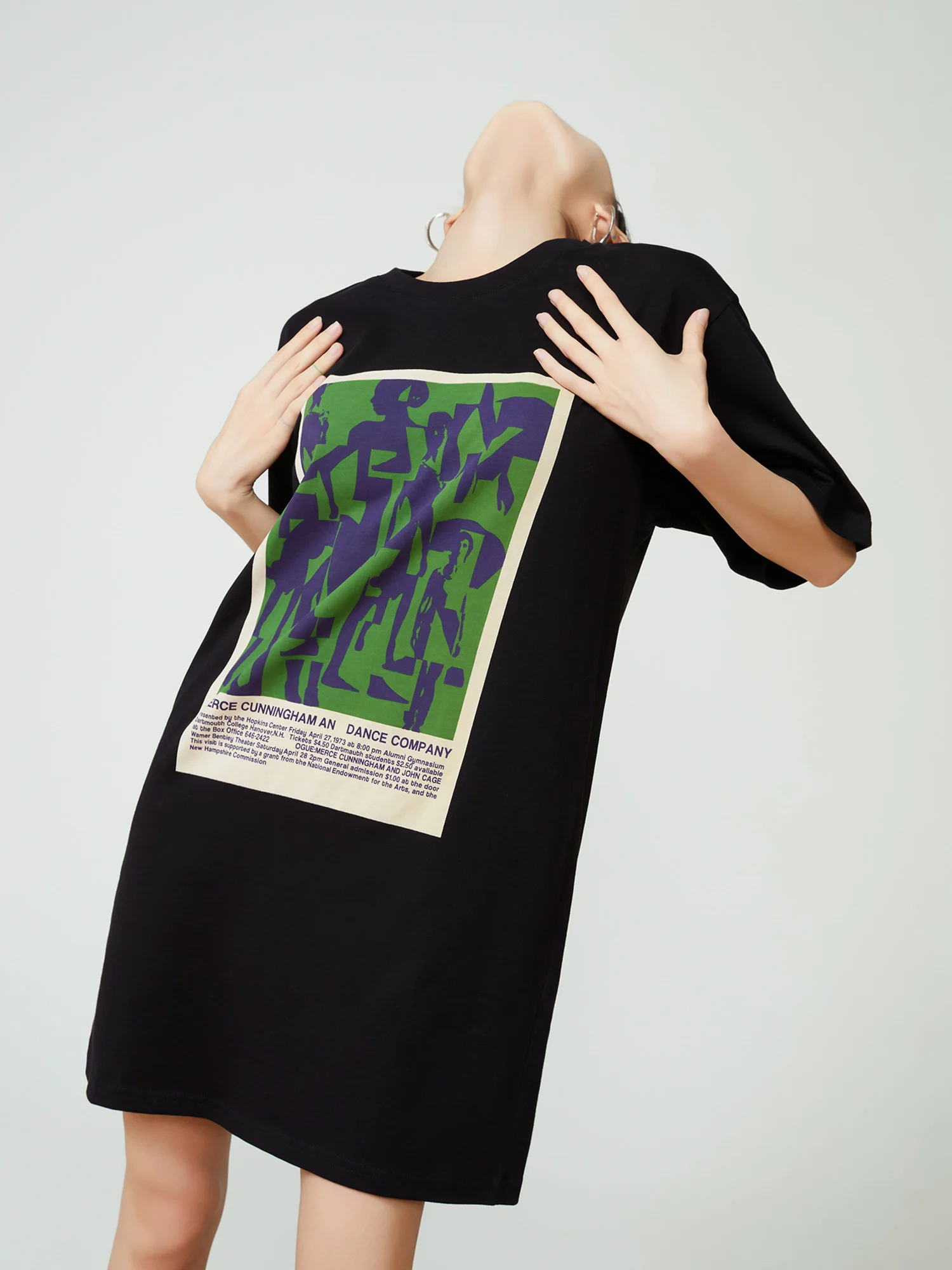 

Retro American Bla Print ort Sve T-irt Dr Women Loose Korean Sle Lazy Middle Length Butt Covering Trendy Top