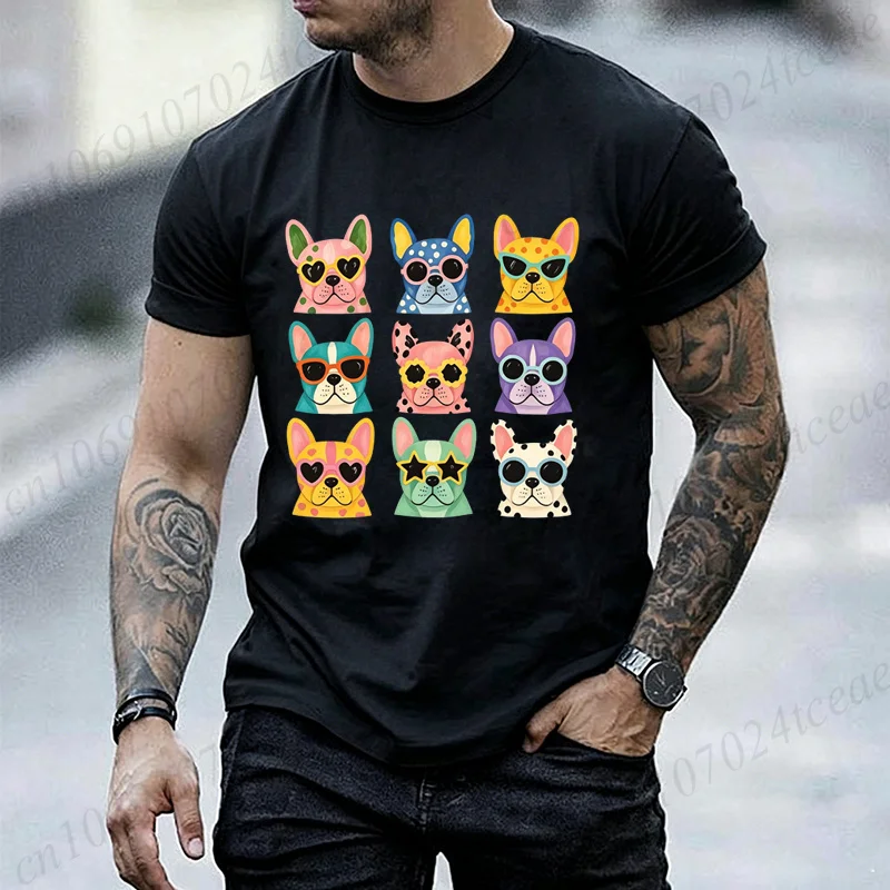 Cute Dog Graphic T Shirt Men Women Black French Bulldog Sunglasses Print Tee Short Sleeve Novelty Casual Street Style Tops