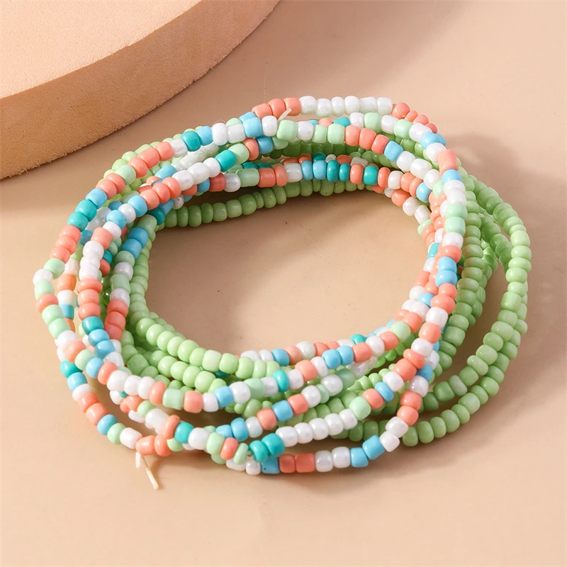 10Pcs/Set Bohemia Colorful Beads Bracelets for Women Elastic Handmade Bracelets Girl Party Holiday Jewelry Decoration