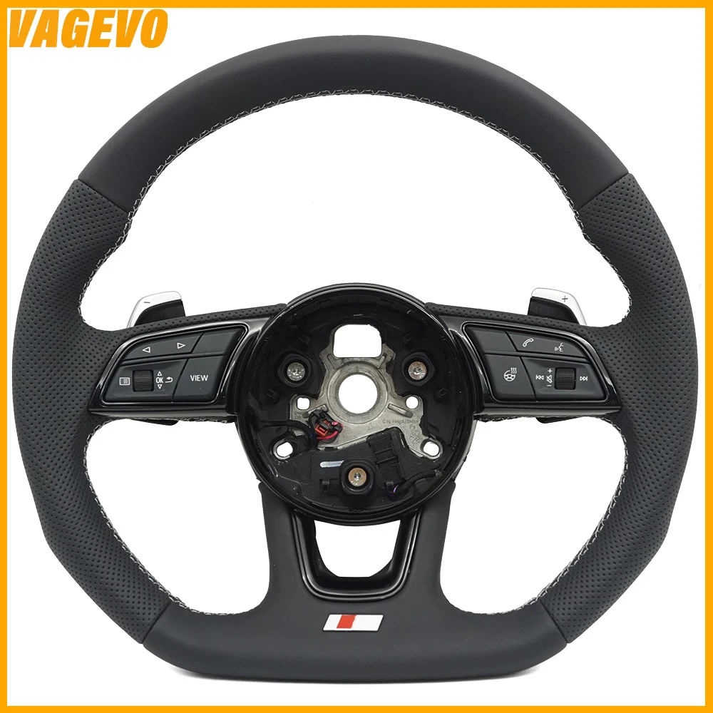 Perforated leather with white stitching sports steering wheel with heating for Audi A4 B9 multifunctional steering wheel,