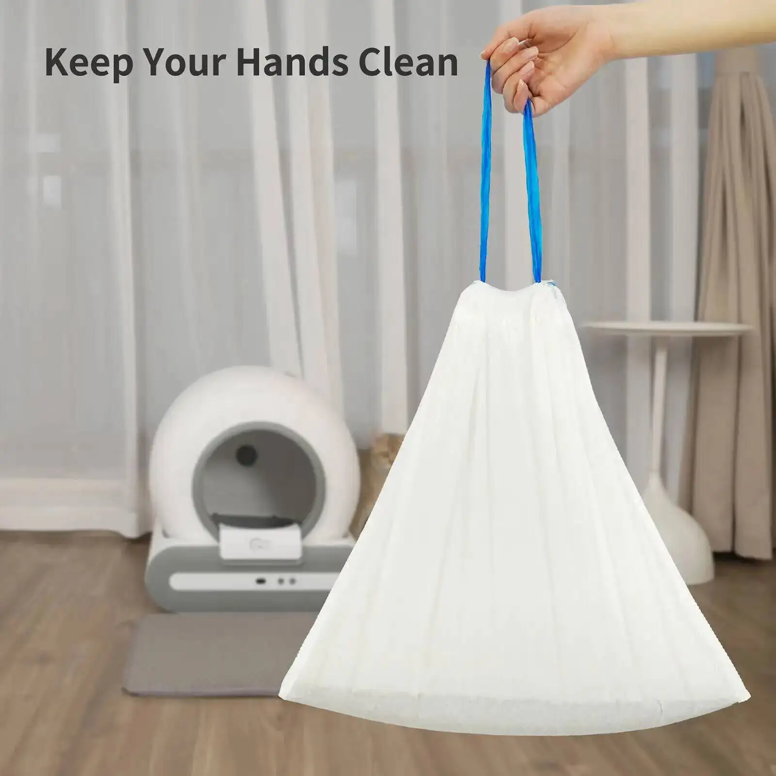 Self-Cleaning Poop Drawstring Design 17X19in/45X50cm 4 Rolls Trash Bags 60 Counts Cat Litter Box Liners for TONEPIE Catlink