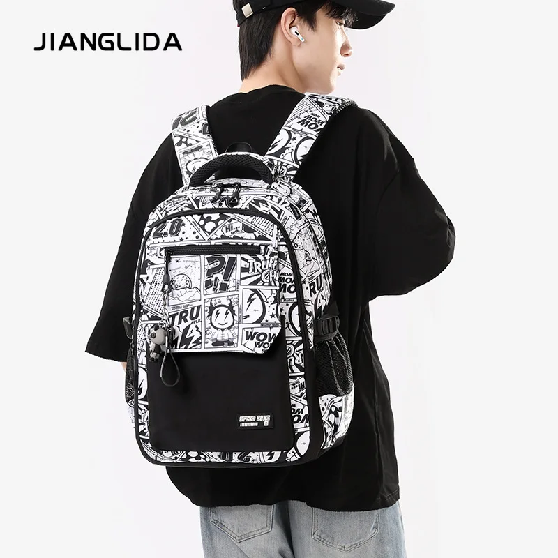 

Рюкзак с крупным принтом, легкий мужской рюкзак из ткани Оксфорд, вместительная сумка для книг для старшеклассников, мужская дорожная сумка