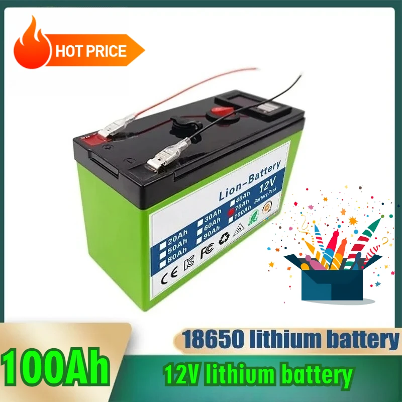 

12V Battery Pack 70Ah LiFePO4 Lithium Battery 12V Portable Rechargeable Battery Built-in 5V 2.1A Usb Power Display Port Charging