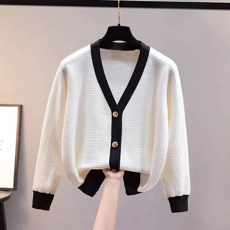 Korean Women All-match Knitted Button Cardigans Sweater Autumn Winter New Fashion Warm V-Neck Long Sleeve Loose Casual Coats Top