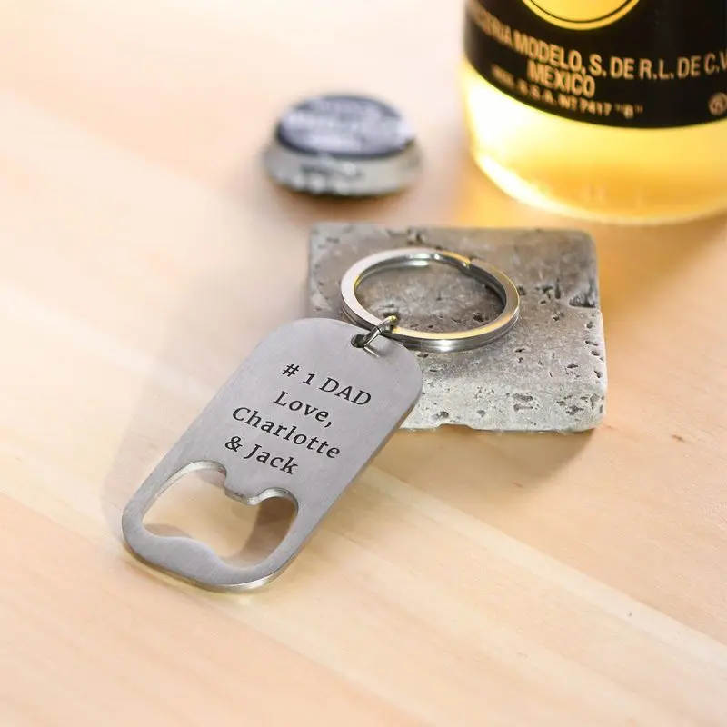 Custom Engraved Bottle Opener Keychain Personalized Greetings Keychain Gift for Father Stainless Steel Car Key Accessory Gift