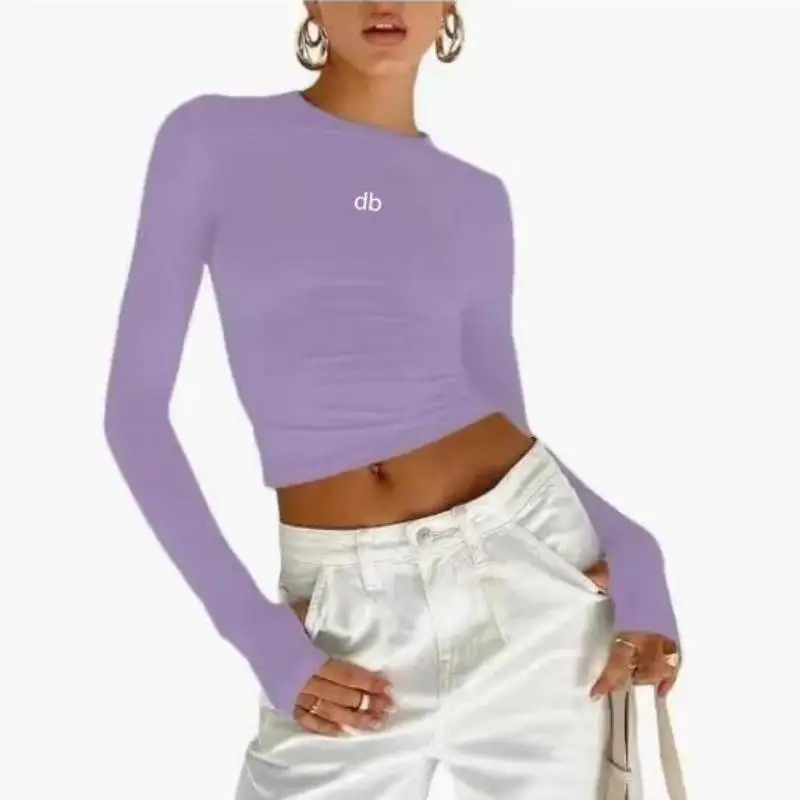 2026 Lady's New Round-neck Solid-color T-shirt - Slim-fitting, Versatile, Suitable for Fitness, Yoga and Sports, Long-sleeved image 6