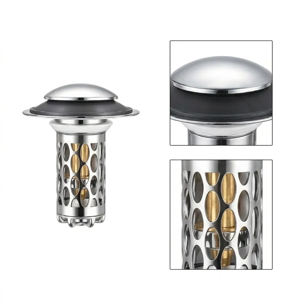 Up Drain Stopper with Integrated Hair Catcher and Spring Core for Bathroom Washbasin Drain Openings 1.10 to 2.10 Inches