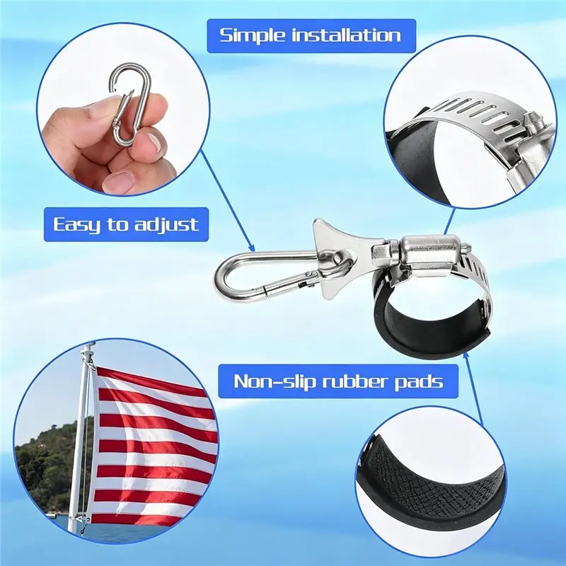 A01F-4Pack Flagpole Clamp And Clip Kit To Hold Flag With Carabiner