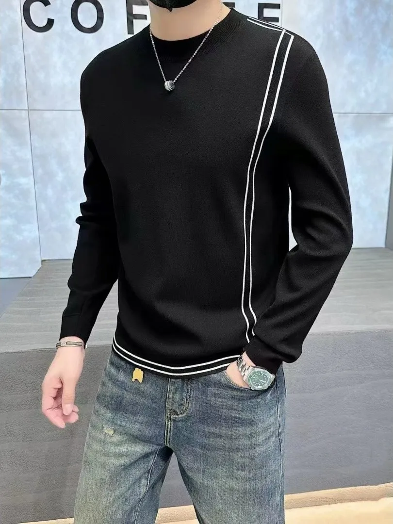

plus Size 300 Pou High End Striped Long Sve Knitwear Casual Loose round Ne Sweater for Men Spring Faion Comfortable