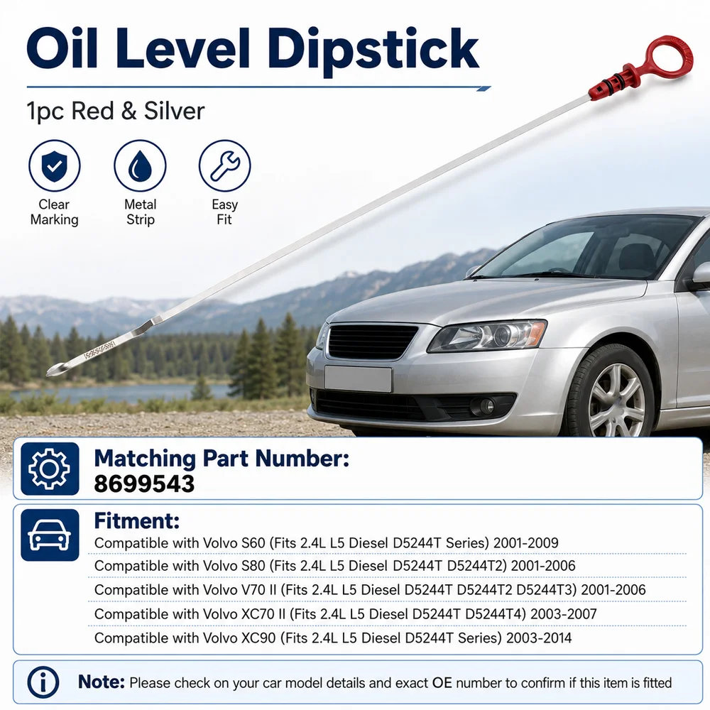 For Volvo S60 2001-2009 / S80 V70 2001-2006 / XC70 2003-2007 / XC90 2003-2014 2.4L L5 Diesel Engine Oil Level Dipstick 8699543