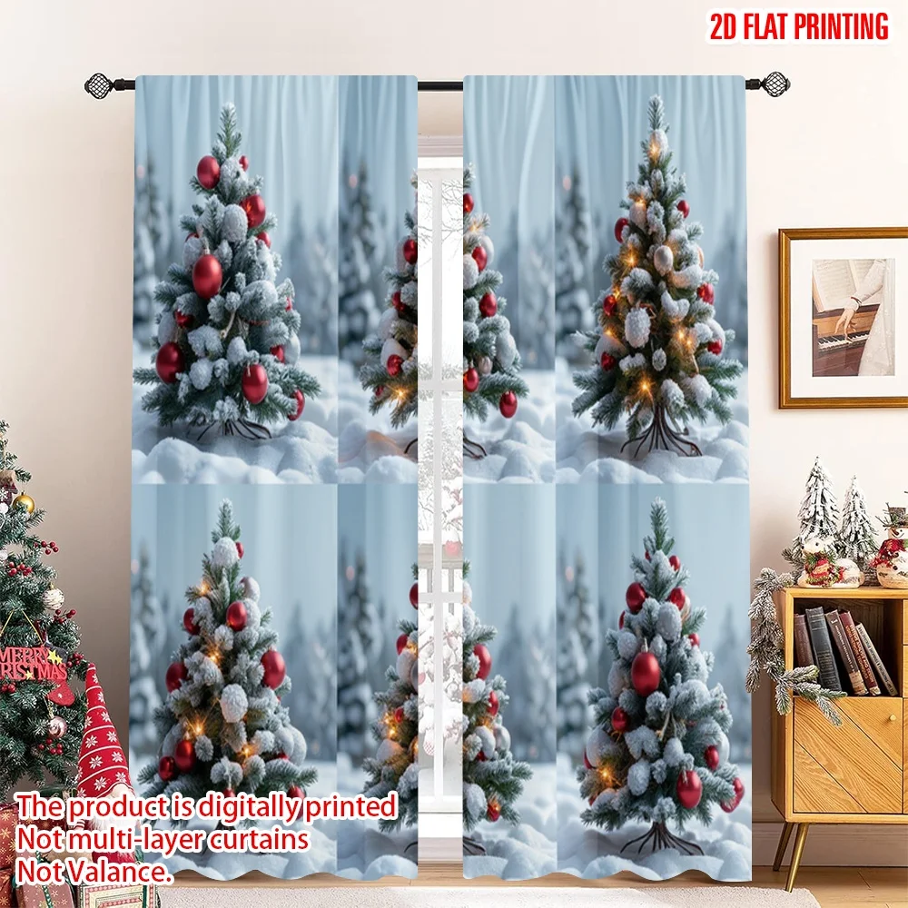 

2pcs 2D flat printing Christmas Drapes Christmas Tree Snow Forest Fabric Without Electricity Holiday Decorations Use for General