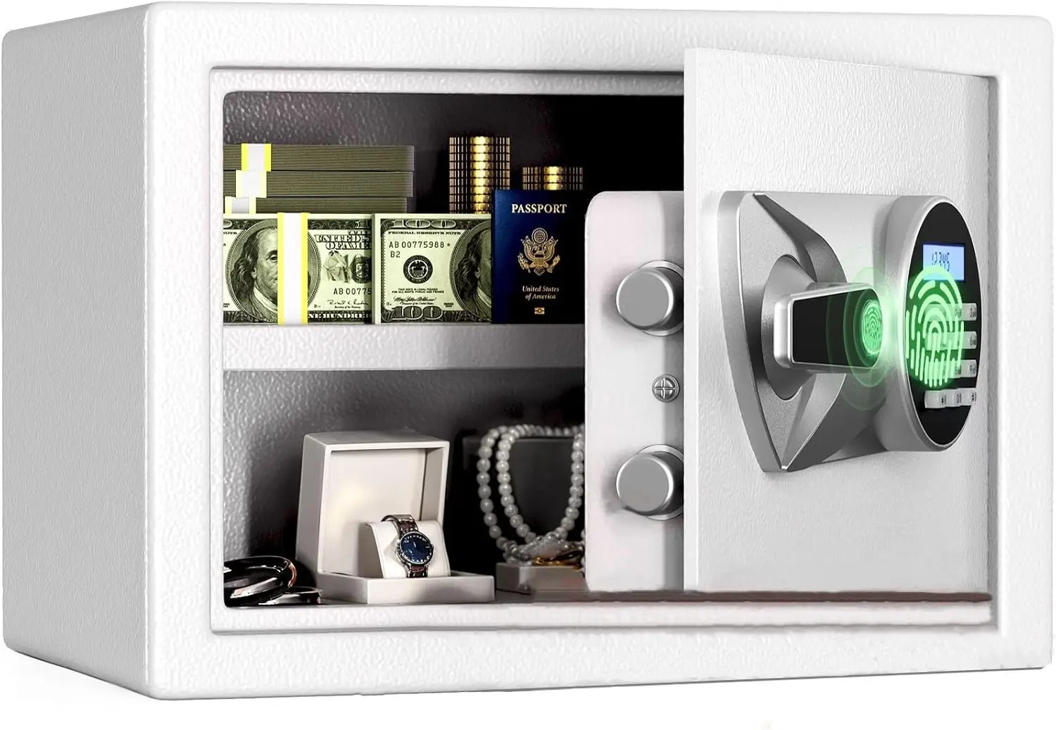 

Биометрический сейф 1,0 куб.см. Цифровой домашний сейф с ЖК-дисплеем. Двойная сигнализация. Режим отключения звука. Быстрый доступ. Восстановление отпечатков пальцев.
