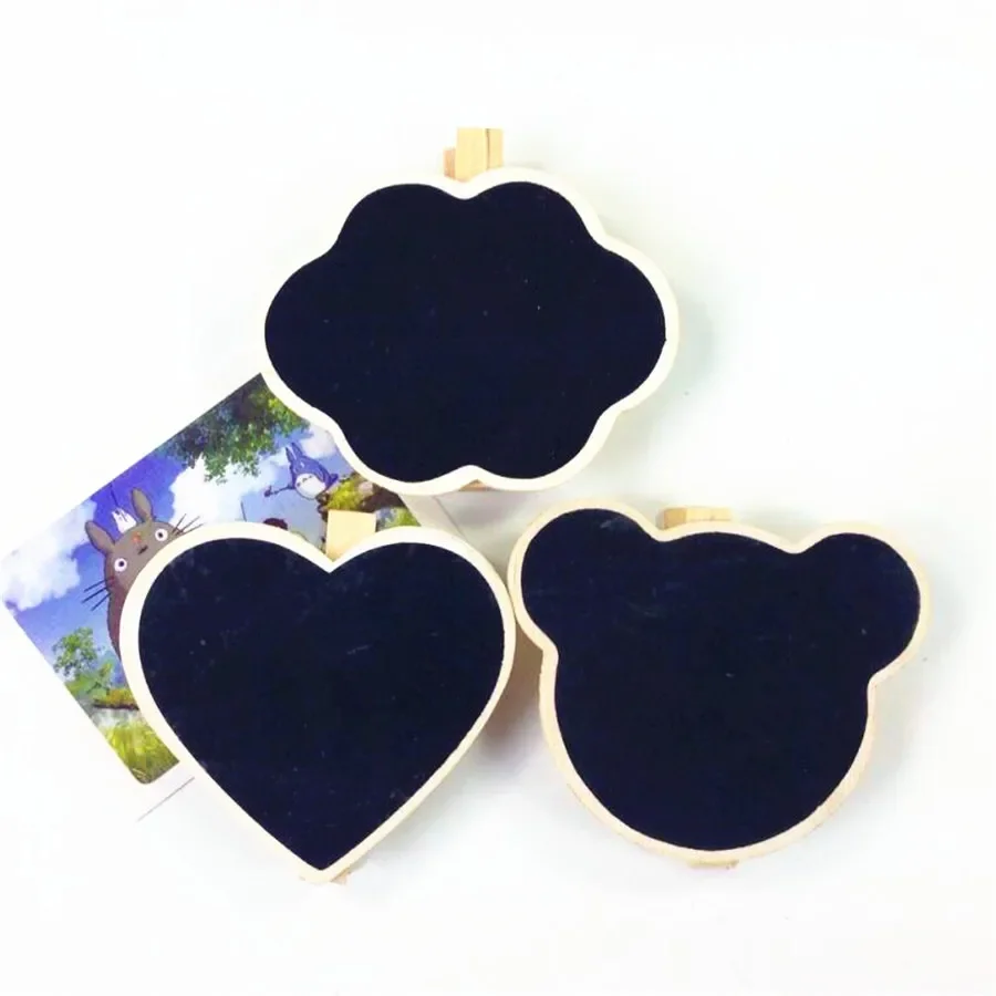 10pcs/lot New Shaped Mini Wood Blackboard With Wooden Clip For Restaurant Party Home Clothespins For Photo