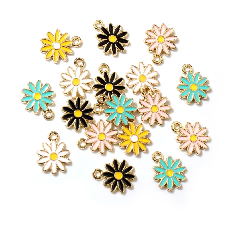 20Pcs 5Colors 10x13mm Alloy Metal Drop Oil Colorblock Daisy Charm Flower Plant Pendant For DIY Bracelet Necklace Jewelry Making