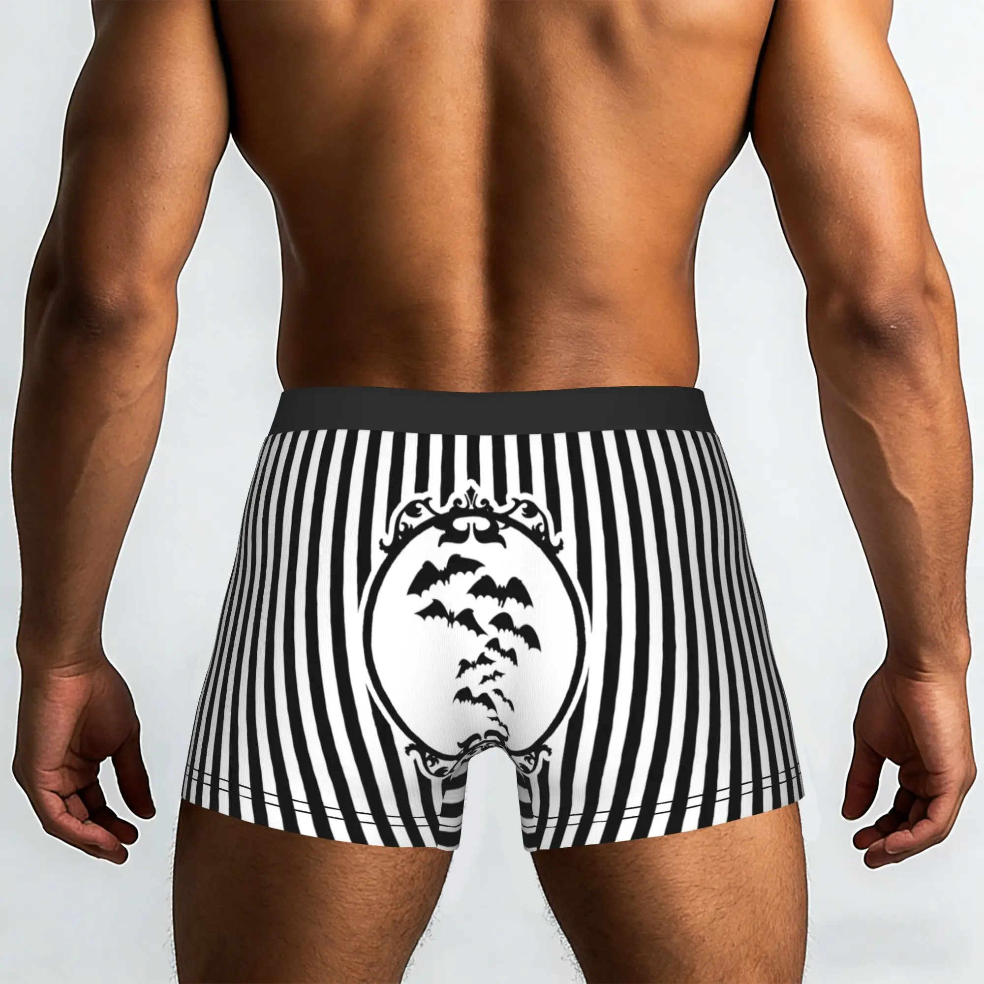 Customized Stripes Bats Boxer Shorts For Men 3D Print Goth Occult Witch Halloween Underwear Panties Briefs Stretch Underpants