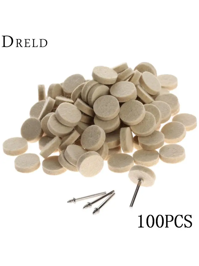 100 szt. 25mm Filcowe Krążki Polerskie do Polerowania i Szlifowania + 4 szt. Trzpienie 3.2 mm do Akcesoriów Dremel, Narzędzi Obrotowych — zdjęcie 2