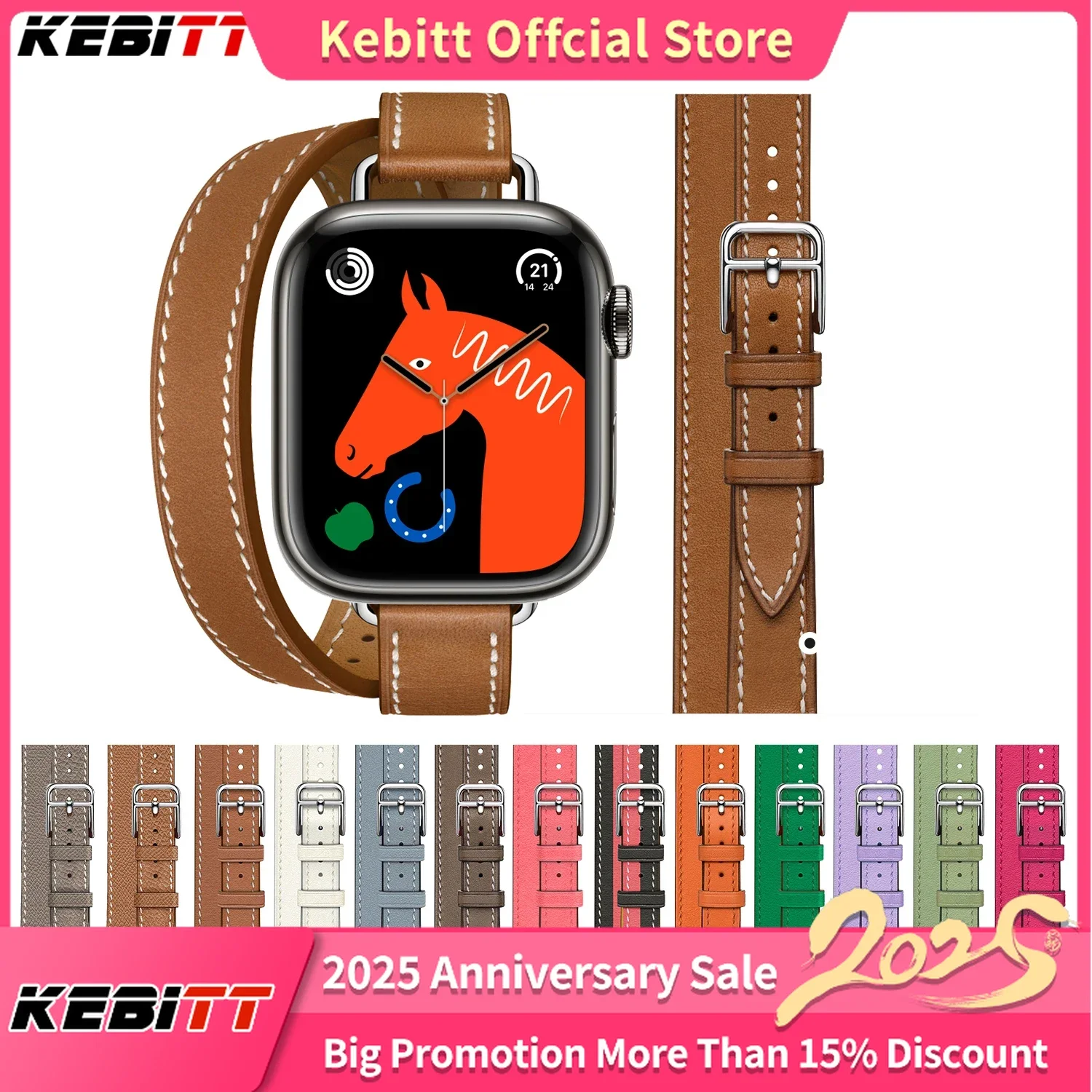 

Kebitt Iwatch Series 10 Strap Double Tour 14mm Width Cow Leather Band For Apple Watch Ultra 2 9 8 7 6 SE 46mm 42MM 41MM Bracelet