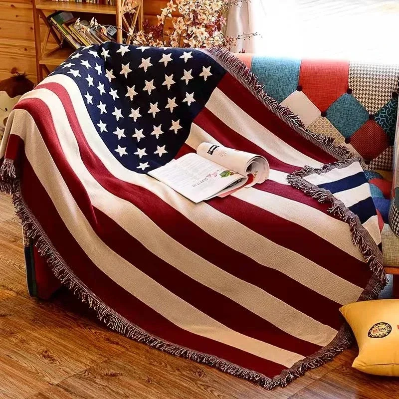 

UK USA Flag American Blanket Mat Cover Bedspread Star Sofa Cover Cotton Air Bedding Room Decor Tapestry Throw Rug United States