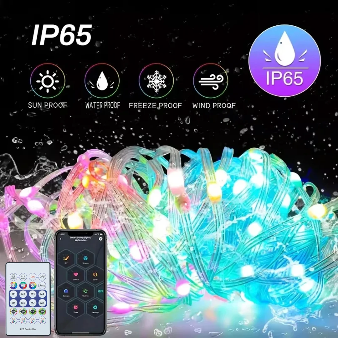 WS2812B LED String Light Smart Bluetooth Remote Control RGBIC Fairy Lamp USB Waterproof For Christmas Tree Lights Home Decor