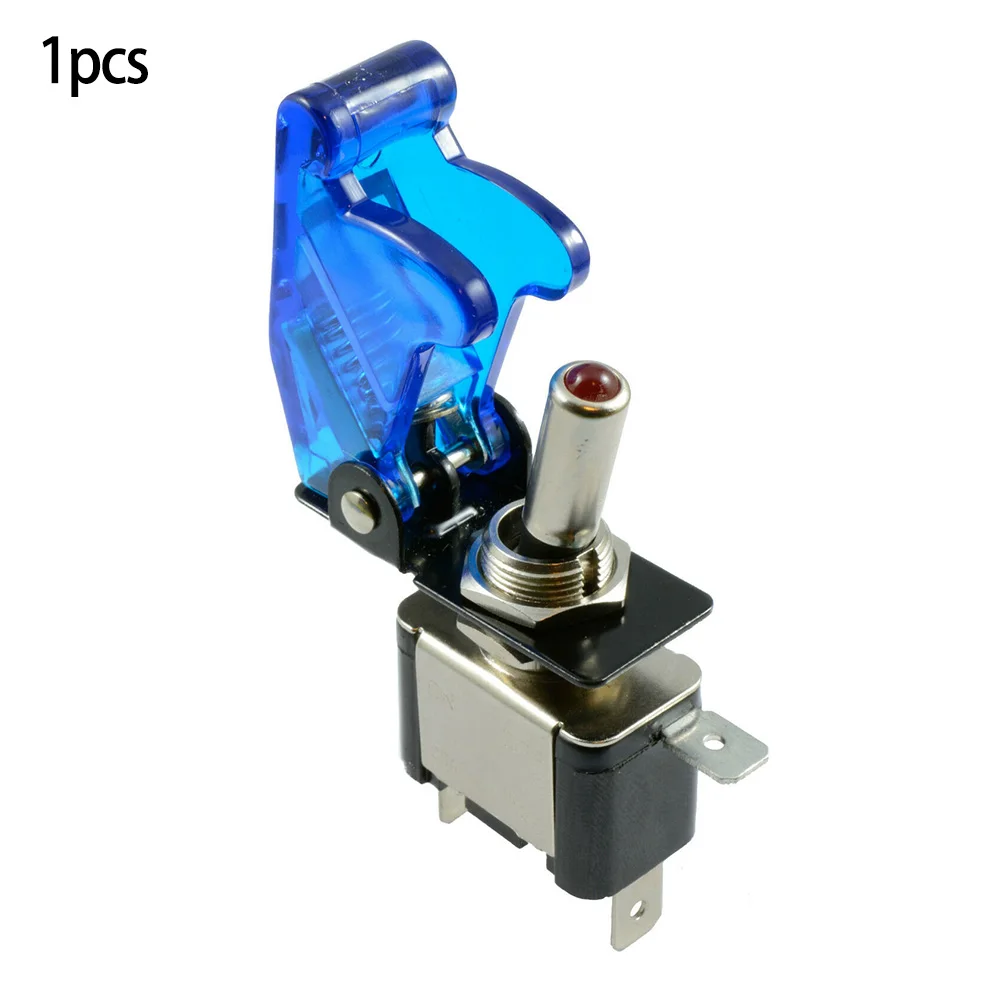12V LED For Toggle Switch for Car For Dashboards with Missile Style Flick Cover SPST On Off Switch with Silver Plated Terminals