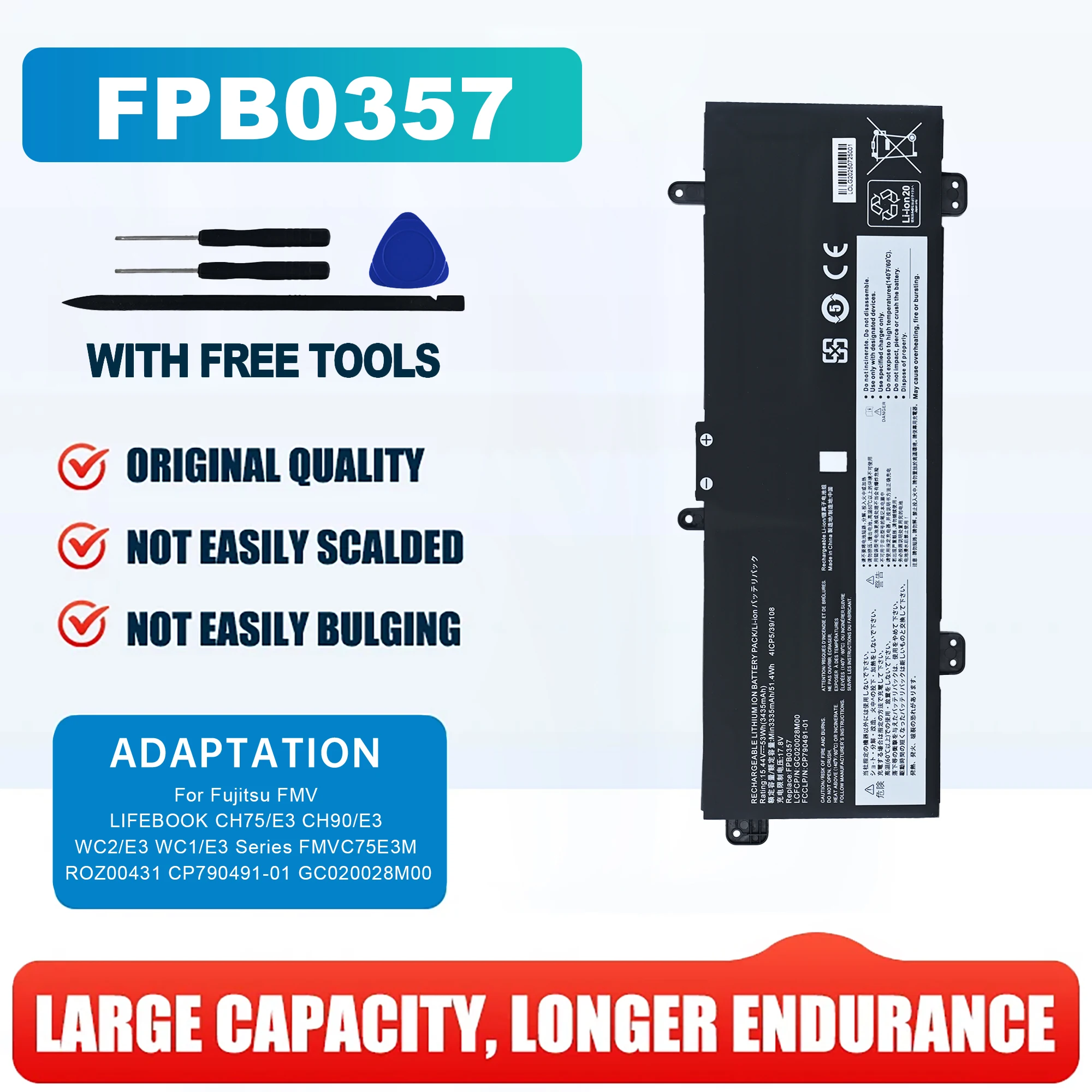 New 4Cell FPB0357 Laptop Battery Internal 15.44V 3435mAh 53Wh For Fujitsu GC020028M00 CP790491-01 41CP5/39/108