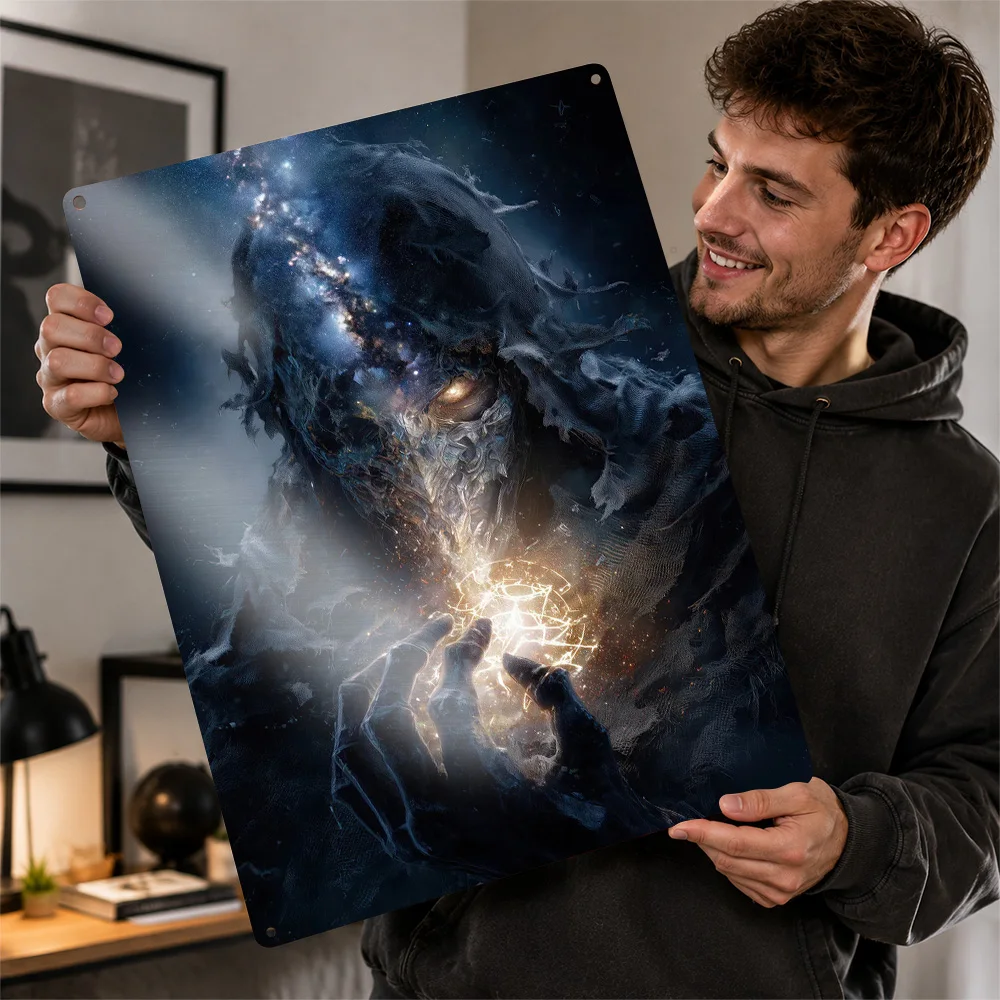 Cosmic Sorcerer Poster Retro 3D Printed Metal Signs Customized Wall Hanging Gift for Office Decor Room Home Decoration Luxury