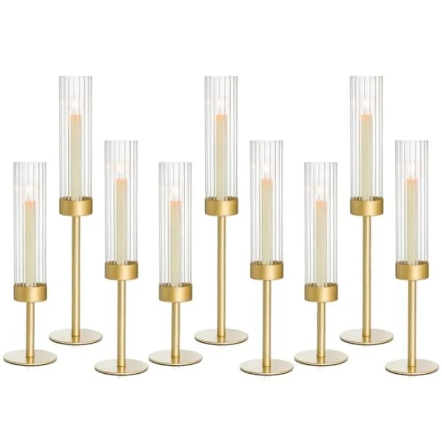 

Набор золотых подсвечников: латунные подсвечники-фонарики для конических свечей, высокие подставки для свечей для декора стола, свадебные украшения