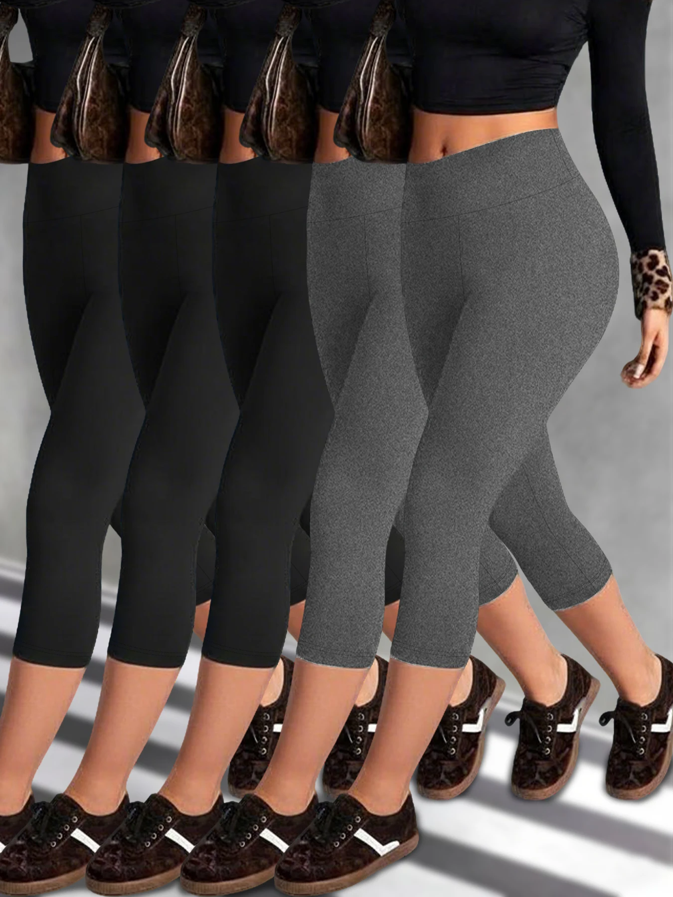 

Комплект из 5 штук: женские брюки-капри больших размеров с высокой талией, очень мягкие, непрозрачные, с эффектом утяжки живота, для йоги, бега, тренировок, дома и повседневной носки