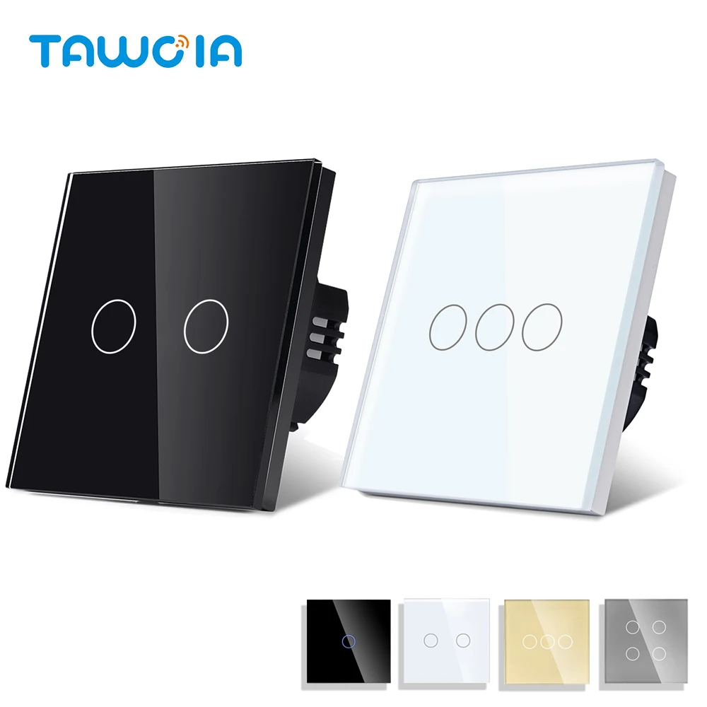 TAWOIA Touch Switch 1/2/3 Gang 1 Way Light Touch Switch With Glass Panel 4 Colors Touch Switch EU UK Standard 800W Per Gang