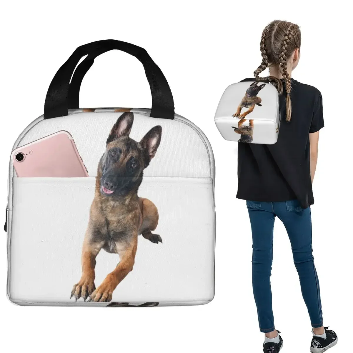 Belgian Shepherd Dog Malinois Insulated Lunch Bag for Women Kids Leakproof Food Boxes Thermal Lunch Box Tote