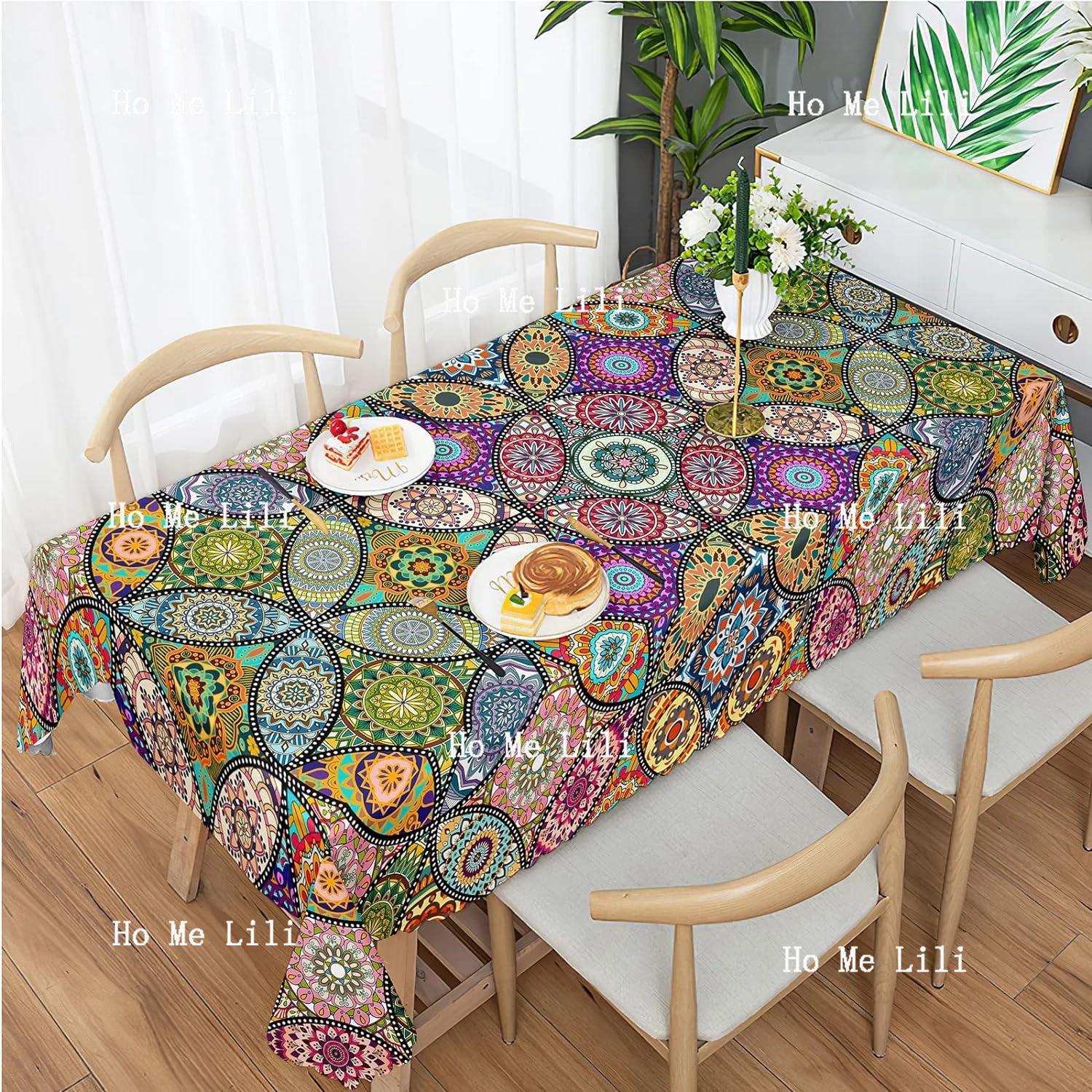 Boho Rectangle Tablecloth Stain Resistance Water Repellent And Wrinkle Free Table Cover Decor