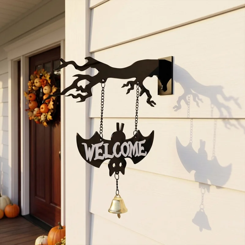 Halloween Acrylic Door Hanger Dead Branch Bell Chime Spooky Wall Porch Hanging Ornament Creative Holiday Party Home Decoration