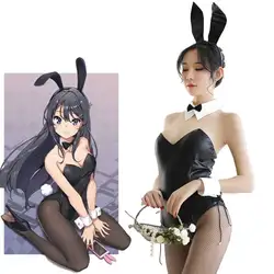 Seishun Buta Yarou wa Bunny Girl Senpai no Yume wo Minai Косплей Костюм на Хэллоуин для девочек Сексуальный милый кролик из искусственной кожи