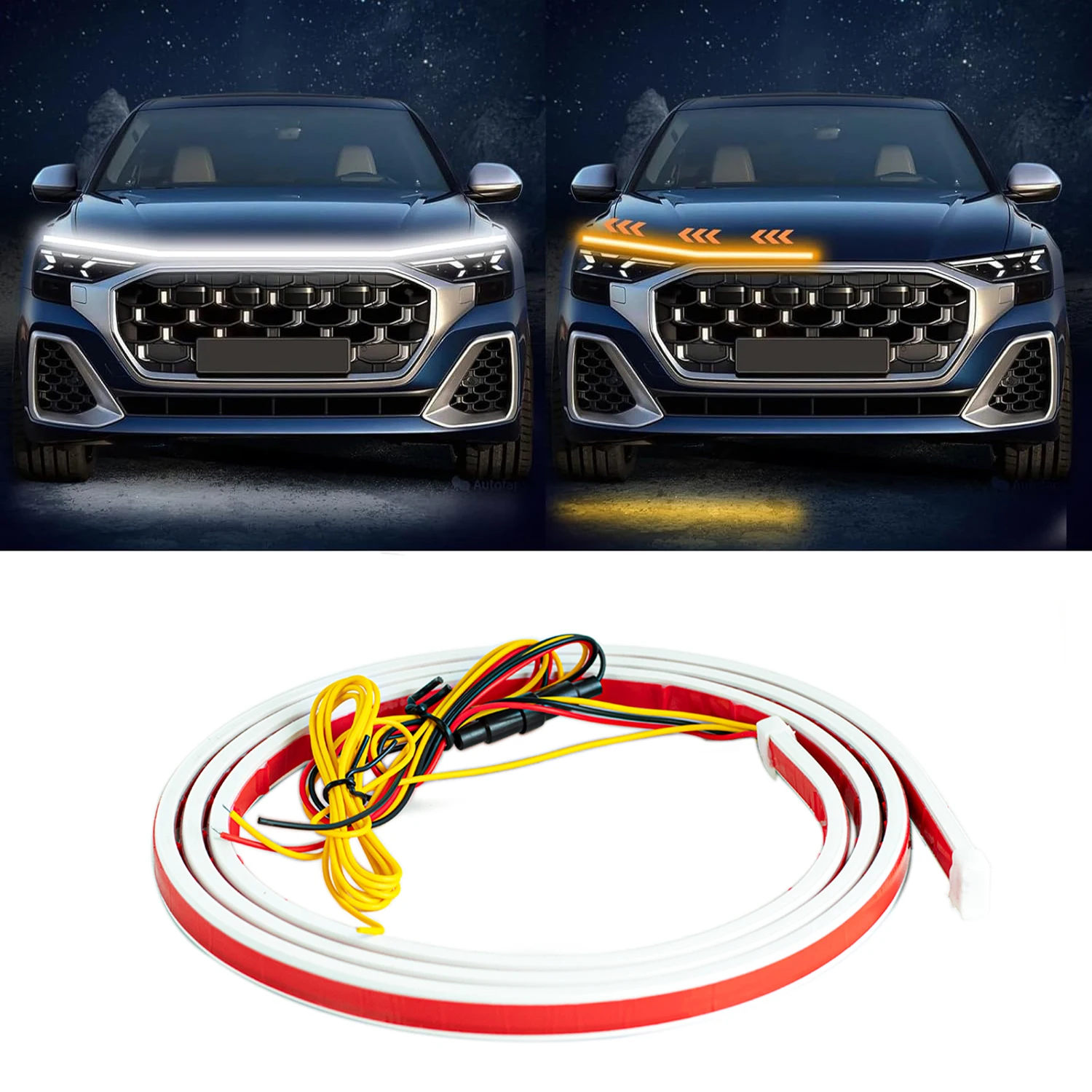 180cm LED-Tagfahrlicht für Auto-Motorhaube, Dekorative Beleuchtung, DRL 12V, Ambiente-Lichtleiste für Motorhaube – Detail 1