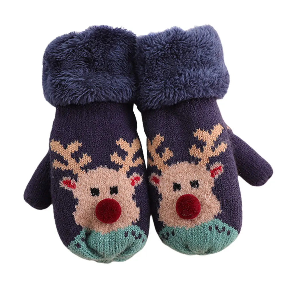 

1 Pair Christmas Mitten Gloves Kids Winter Knitted Mittens Warm Thicken Hand Protection Full Finger Cycling Gloves For Girls