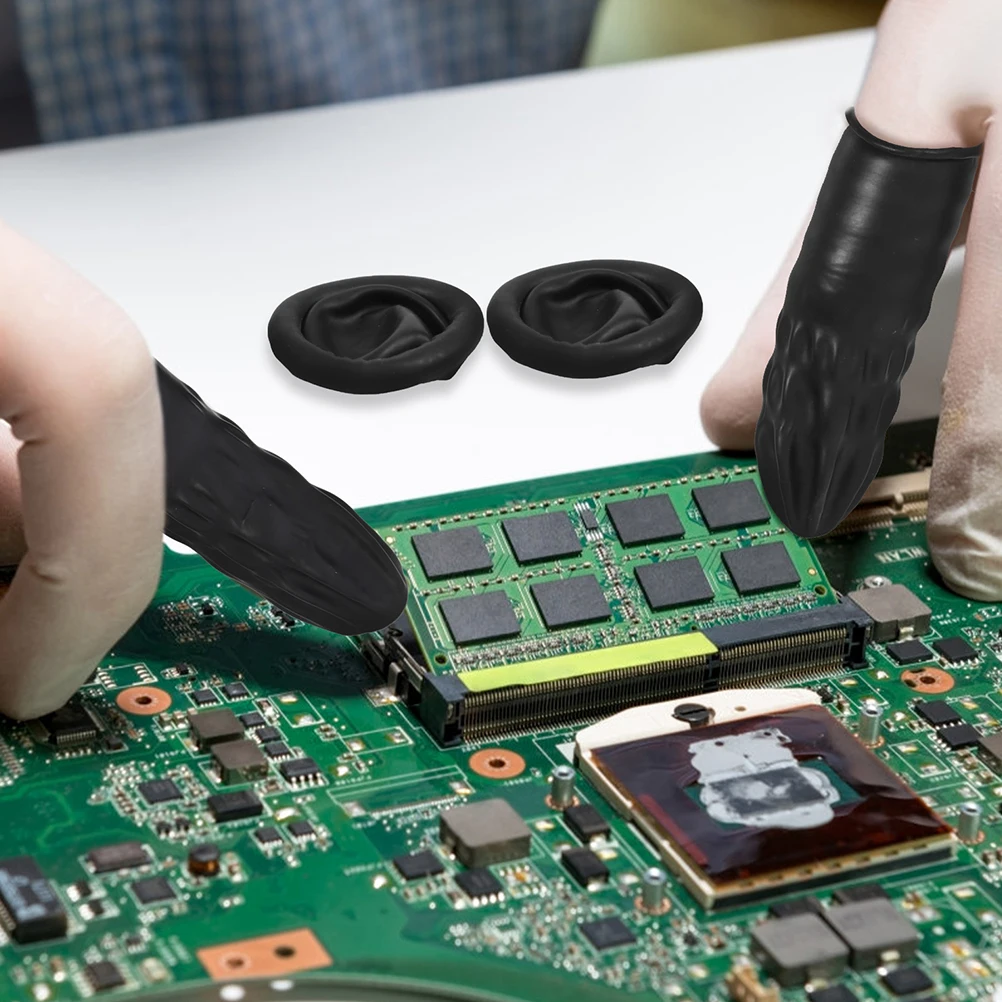 100Pcs Anti Static Finger Cots Black Wear Resistant Disposable Fingertip Protectors Rubber Latex Material Industrial Finger