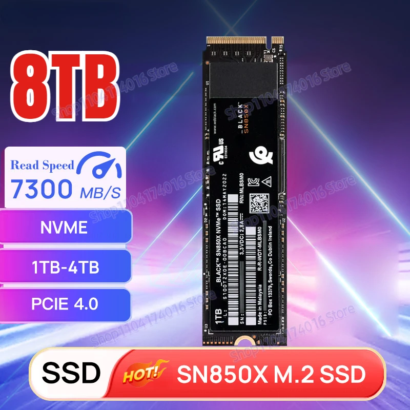 

Новинка 2024, жесткий диск 8 ТБ, 4 ТБ, черный, WO SN850X SSD NVMe, Твердотельный накопитель PCIe 4,0 Gen4, чтение 13000 Мб/с, M.2 2280 для ноутбука PS4, PS5