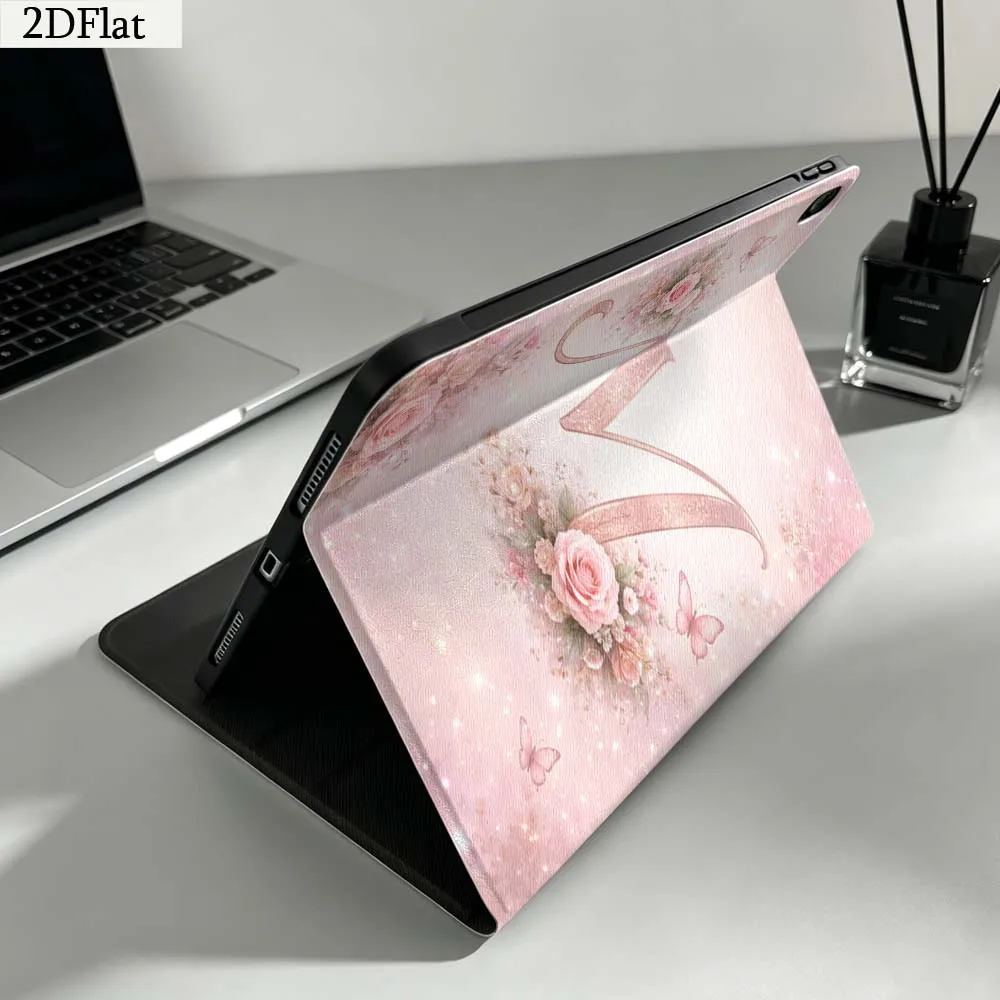 Printing Pink Floral Letter M Gift For iPad Pro mini Air A16 A14 6 5 4 6th 7 7th 11th 9Gen 13 M5 11 A17 Pro M4 Inch Tablet Case