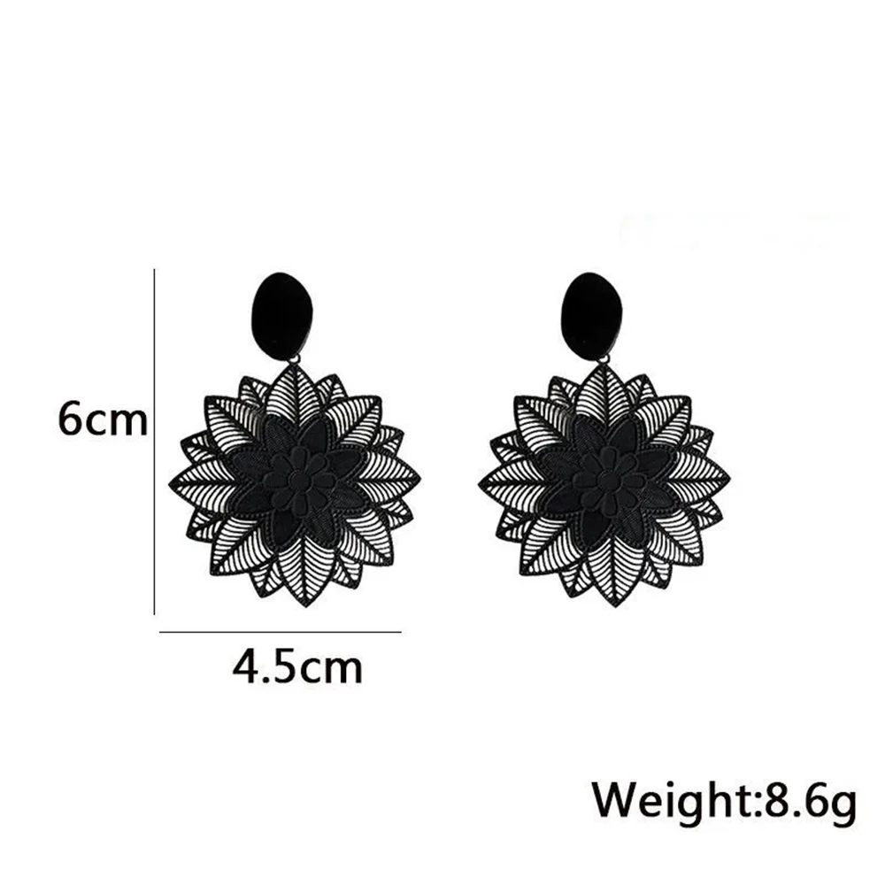 Black Flower Clip on Earrings for Women Exaggerated Rock Personality Non Pierced Earrings Wedding Party Jewelry