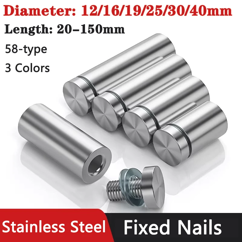 4pcs Glass Fasteners 12/16/19/25/30/40mm Stainless Steel Advertising Standoffs Pin Nails Billboard Fixing Screws Hardware Nail