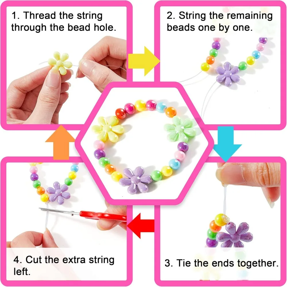 Beads for Kids Crafts, 1100 Jewelry Making Kit Includes Scissor, String, Instruction and Accessories for Bracelet Making, Toys f