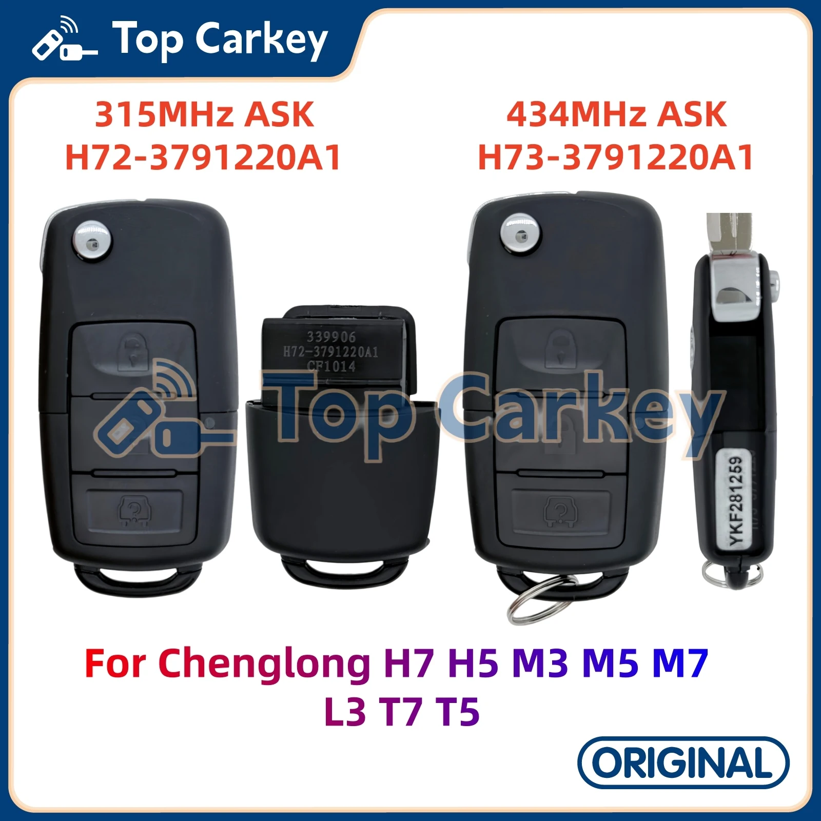 

TopCarkey H72 H73-3791220A1 Original Remote Key 315MHz 433MHz ASK for Chenglong H7 H5 M3 M5 M7 L3 T7 T5 507 609