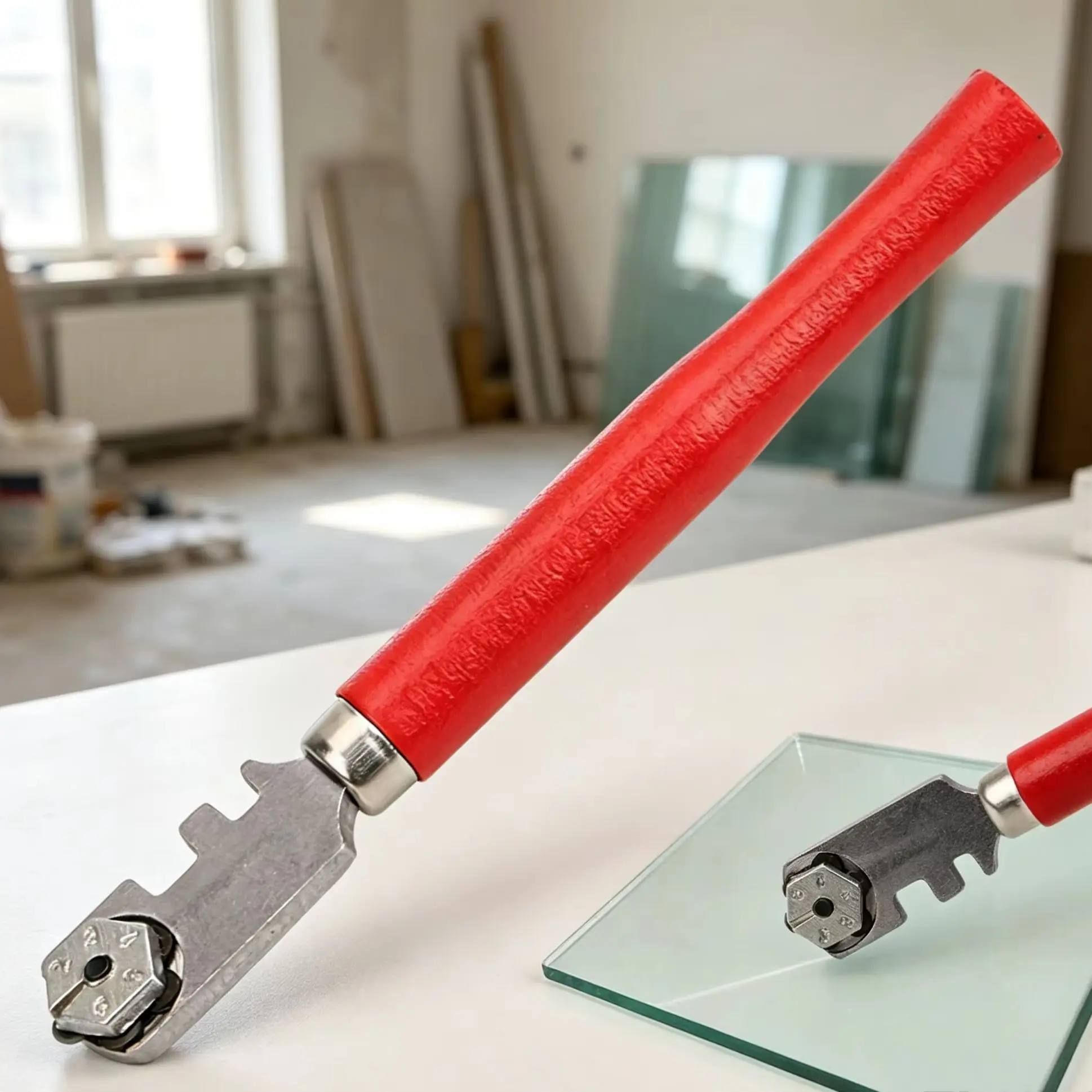 Professional Hand Tool Portable Glass Cutter Diamond Tipped Wooden Handle 130mm For Window Craft 1Pcs