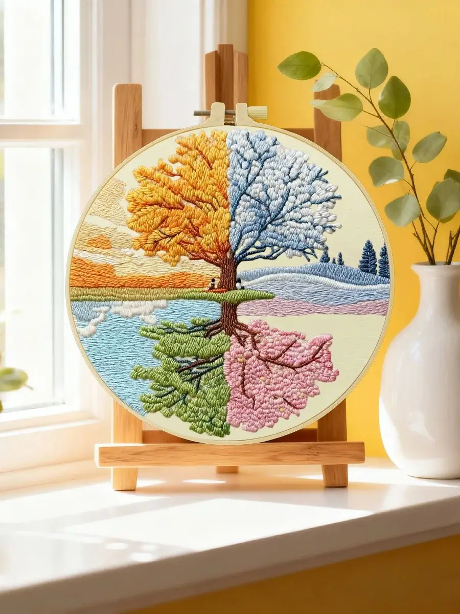 1 Stück 20X20CM/15X15CM 7,87/6,3 Zoll Baum-Stickerei-Starter-Kit DIY-Kit DIY-Stickerei-Set Handarbeiten Malerei – Detail 6