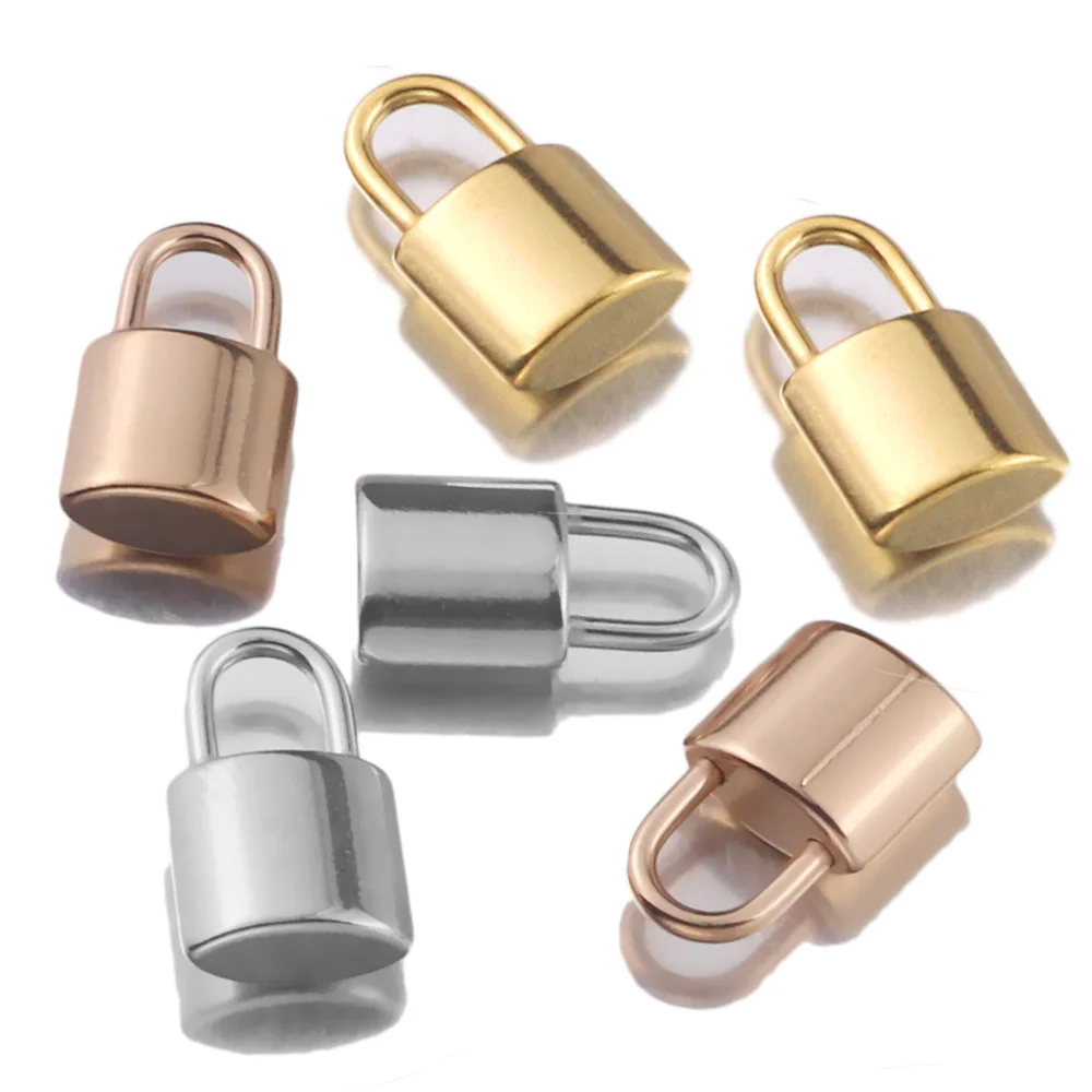 5Pcs Stainless Steel Plated Rose Gold Pad Lock Pendant Floating Charms Diy Necklace Bracelet Jewelry Earring Making Wholesale